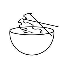 An isolated black and white icon of noodles used in Chinese, Korean, Japanese, and Vietnamese cuisine. Doodle style. Suitable for mobile apps, websites, and advertising.
