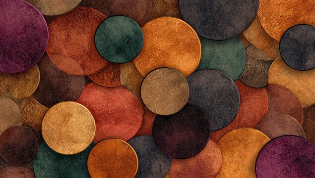 Overlapping colorful circles, textural appearance