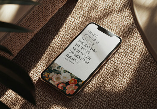 Inspirational Quote On Smartphone Screen Mockup PSD