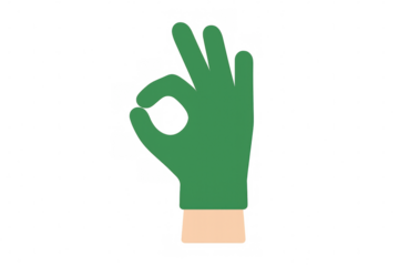 Hand wearing green glove showing approved ok sign for success, perfection and agreement concept
