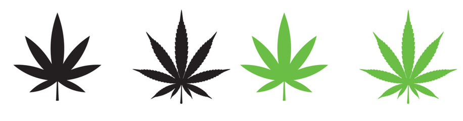 Cannabis Leaf Icon in Detailed Botanical Style Showing Hemp Plant Foliage for Educational, Medical, Scientific, Herbal Biology Graphics, Natural Plant Identification, and Botanical Illustration