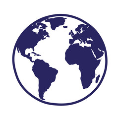 Simple doodle out line of planet earth globe depicting continents and oceans on white