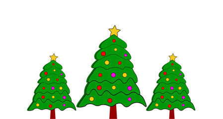 Handmade Christmas Trees with Ornaments and Star on White Background – Festive Holiday Decoration Craft for Winter Celebration