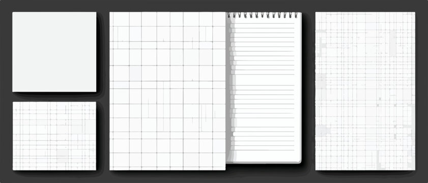 Vektor-Set mit verschiedenen wei&szlig;en Blanko-Bl&auml;ttern, Notizbl&ouml;cken und Notizb&uuml;chern in karierter und linierter Ausf&uuml;hrung f&uuml;r vielf&auml;ltige Designprojekte.