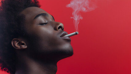 black man smoking a cigarette, copy space