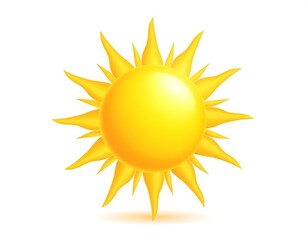 Cartoon-style illustration of a bright, radiant yellow sun on white background