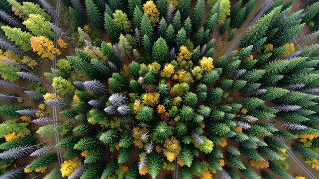 Vibrant aerial view of diverse forest foliage.