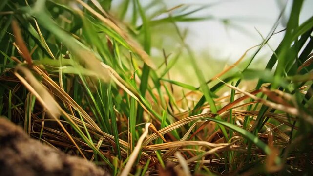 Close-up view of green grass blades.