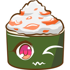 Pixel Art Sushi Character With Winking Eye and Creamy Topping Isolated on Transparent Background
