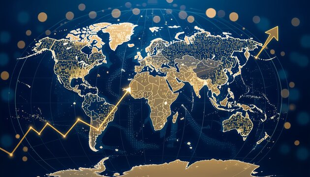 Digital world network shows successful stock market investment strategy