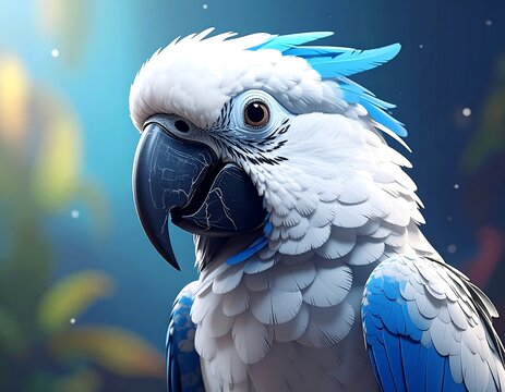 A close-up portrait of a vibrant blue and white parrot - Powered by Adobe