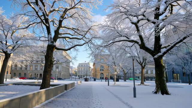Winter wonderland with snow-covered trees.