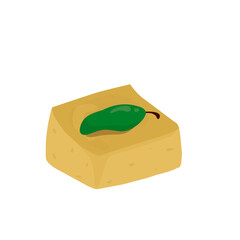 Spicy Tofu or Cheese Block with Green Jalapeno Pepper Isometric Vector Illustration