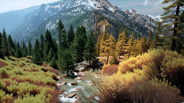 Breathtaking mountain view with colorful foliage.