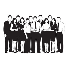 Business Professionals Group Portrait Diverse Team Standing Confident Poses Corporate Workforce Black White Silhouette Vector Illustration