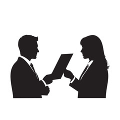 Professional Business Meeting Silhouette Two Businesspeople Exchanging Documents Communication Presentation Handover Contract Agreement Teamwork Collaboration Formal Setting