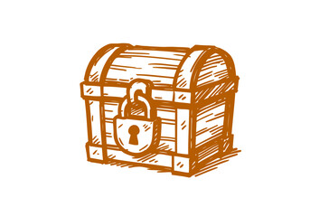 Treasure chest hand drawn simple sketch vector illustration