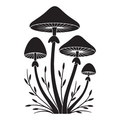 Black and white mushroom illustration for biology or science design projects