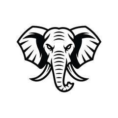 Fierce elephant head illustration with large tusks and ears