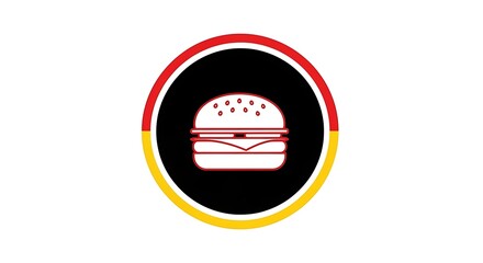 Burger vector icon design for food delivery and restaurant menu logo with red yellow circle