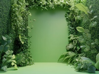 Lush green wall, plants, and a blank space