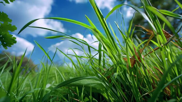 Green grass under a clear blue sky.