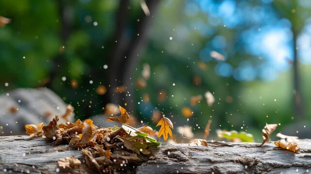 Green leaf sprouting from fallen leaves in nature.