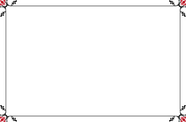 Elegant Black and Red Ornate Rectangular Border Frame with Vintage Scrollwork Corners. 1204