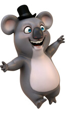 Happy 3D Koala Character in Top Hat with Open Arms