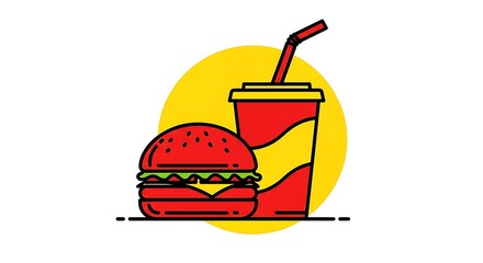 Burger and drink vector illustration for fast food restaurant menu and design projects
