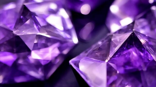 Shiny glossy faceted violet crystals amethyst with sharp edges and textures. Luxary background. Rough gemstones