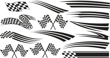 Collection of black and white racing stripes and checkered flags graphics