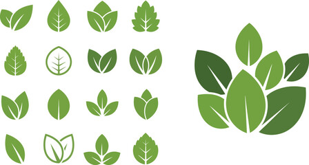 Leaf icons set ecology nature element, green leafs, environment and nature eco sign. Leaves on white background © CreatAr8