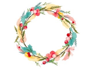 Naklejka premium Artistic Floral Wreath Illustration with Watercolor Flowers and Berries on White Background