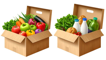  1. Cardboard Box Full of Fresh Groceries, isolated on transparent background