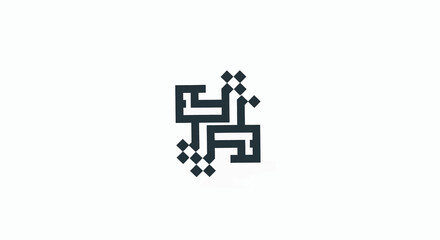 Obraz premium Abstract geometric dark symbol resembling stylized calligraphy or pixel art on a clean white background.