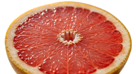 Juicy Pink Grapefruit Slice Macro Studio Lighting Wooden Background