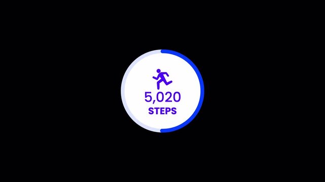 Running steps count interface template animation on  transparent background, steps counting with running icon sign animated.