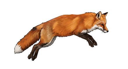 Jumping Fox Realistic Photo Orange Background Isolated