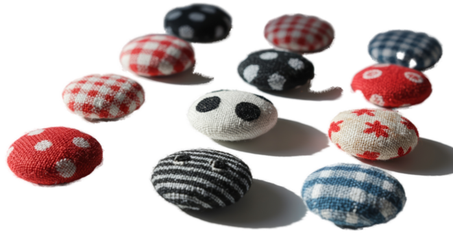 Knitted Buttons with Polka Dots and Gingham Patterns Transparent Background