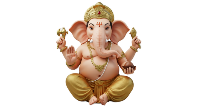 Lord Ganesha 3D Rendering Golden Outfit