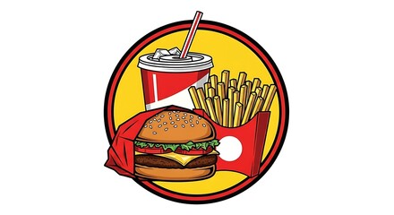 Indulge in a delicious classic fast food combo featuring a juicy burger, crispy fries, and a refreshing soda perfect for any quick meal or restaurant promotion