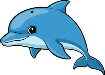 Fototapeta premium Adorable Blue Dolphin Swimming Happily in Clear Ocean Waters for Children's Educational Material, Marine Biology Presentations, Aquamarine Themed Designs and Animated Media with Happy Sea Life Theme