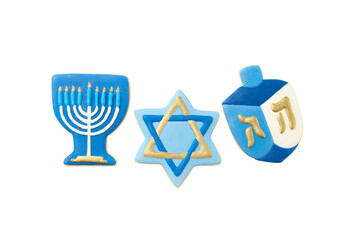 Hanukkah cookies in blue and white, isolated, PNG