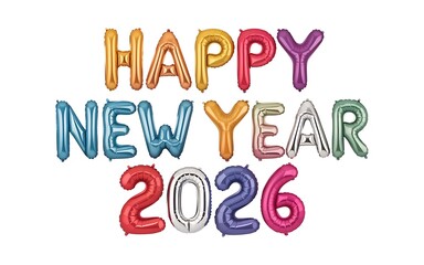 Vibrant Rainbow Foil Balloon Happy New Year 2026 Greeting