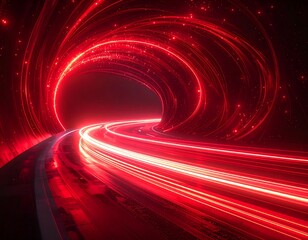 Abstract red tunnel with glowing light trails