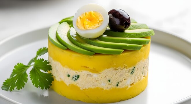 Peruvian Causa Rellena with Avocado, Egg, and Olive