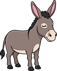 Fototapeta premium Cartoon Donkey Standing Calmly with a Friendly Expression on Light Background, Depicting Farm Animals, Cartoon Style Character for Children's Education and Storytelling Content, Use in Presentations a