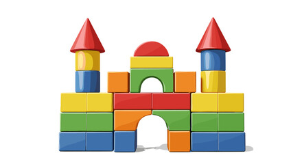 Colorful Toy Blocks Castle Construction for Creative Playtime in a Bright Room: Child Development, Early Learning, and Architectural Concepts for Educational Content (Stacking, Building, Childhood Fun