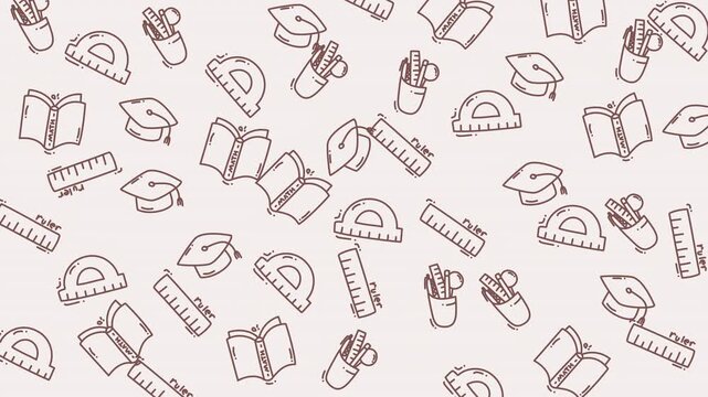 Patterned school supplies array on educational background ideal for schoolrelated designs, stationery, classroom decor, and academic projects.